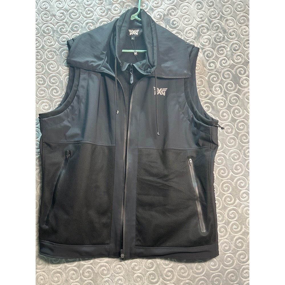 PXG Golf Parsons Vest Mens 2XL Full Zip Sleeveless Water Resistant Black Mesh‎